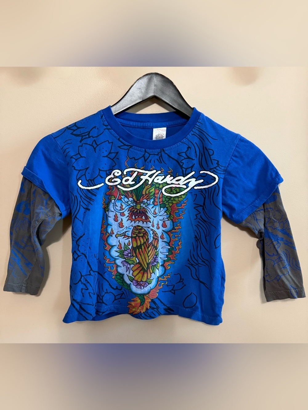 Vintage Ed Hardy Kids Royal Eagle Long Sleeve Tee Sz 5/6